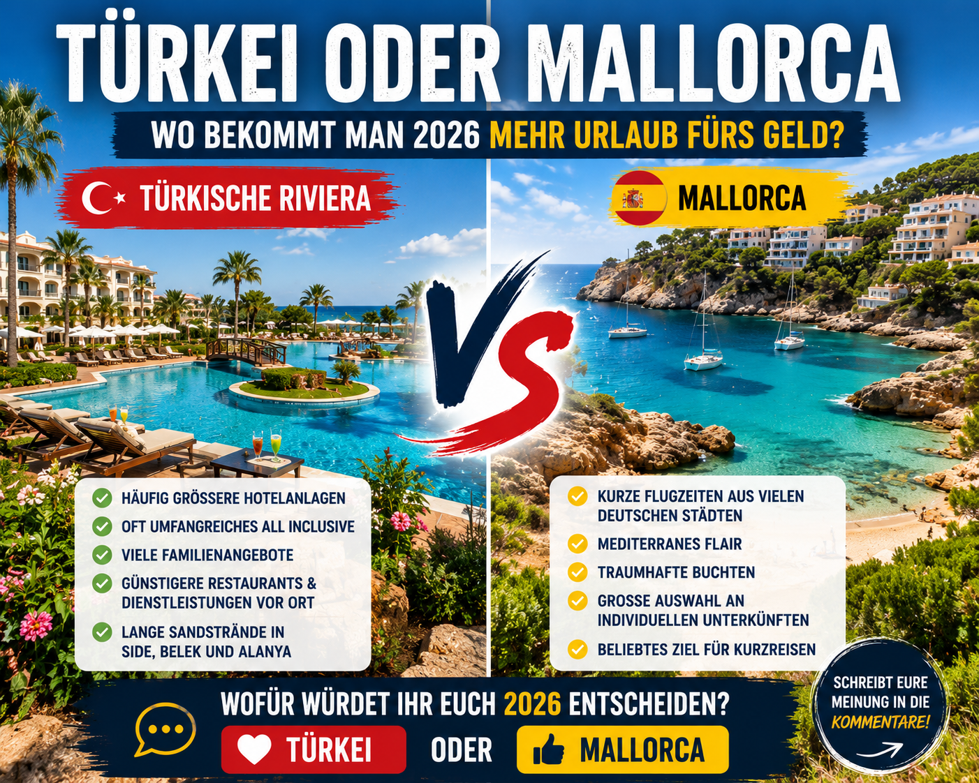 Türkei oder Mallorca – Wo bekommt man 2026 mehr Urlaub fürs Geld?