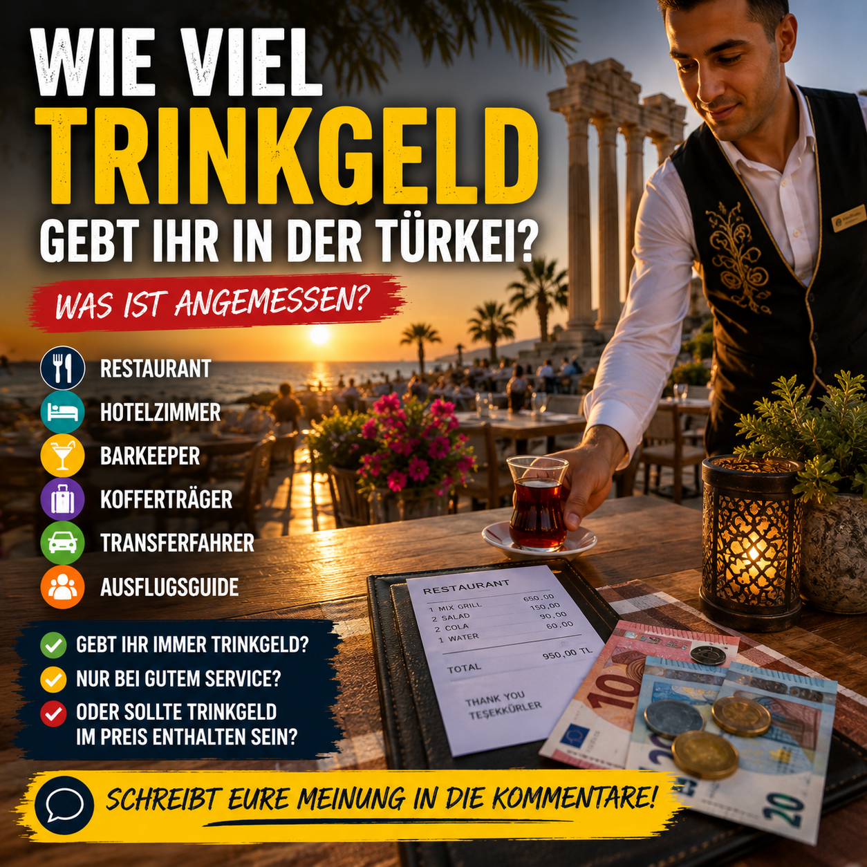 Wie viel Trinkgeld gebt ihr in der Türkei?